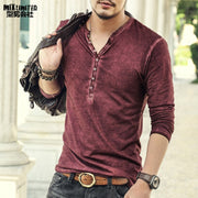 Brand Designer Men Cotton Vintage Henry T Shirts Casual Long Sleeve High quality Men old color Cardigan T shirt