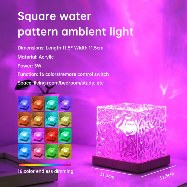 3/16 Colors Dynamic Rotating Water Ripple Projector Night Light Flame Crystal Lamp for Living Room Study Bedroom Bedside Decor