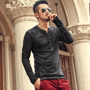 Brand Designer Men Cotton Vintage Henry T Shirts Casual Long Sleeve High quality Men old color Cardigan T shirt