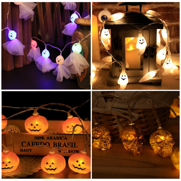 1.5m 10Led Halloween Pumpkin Ghost Skeletons Bat Spider Led Light String Festival Home Bar Party Decor Halloween Ornament