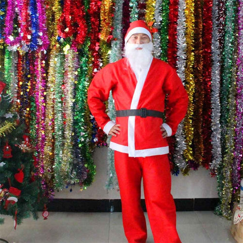 5 Piece Christmas Santa Claus Costume Adult Set With Belt Beard Hat Pants Novelty Costume Clothes Suit Cosplay Christmas Sets